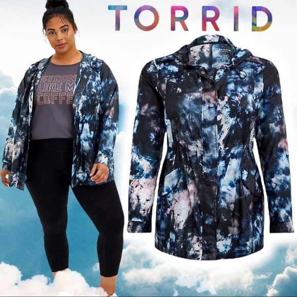 torrid Jackets & Blazers - Torrid Blue Black Tie Dye Active Windbreaker Jacket Size 2